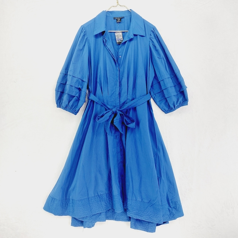 Ashley Stewart Royal Blue Midi Shirt Dress with Tie Waist